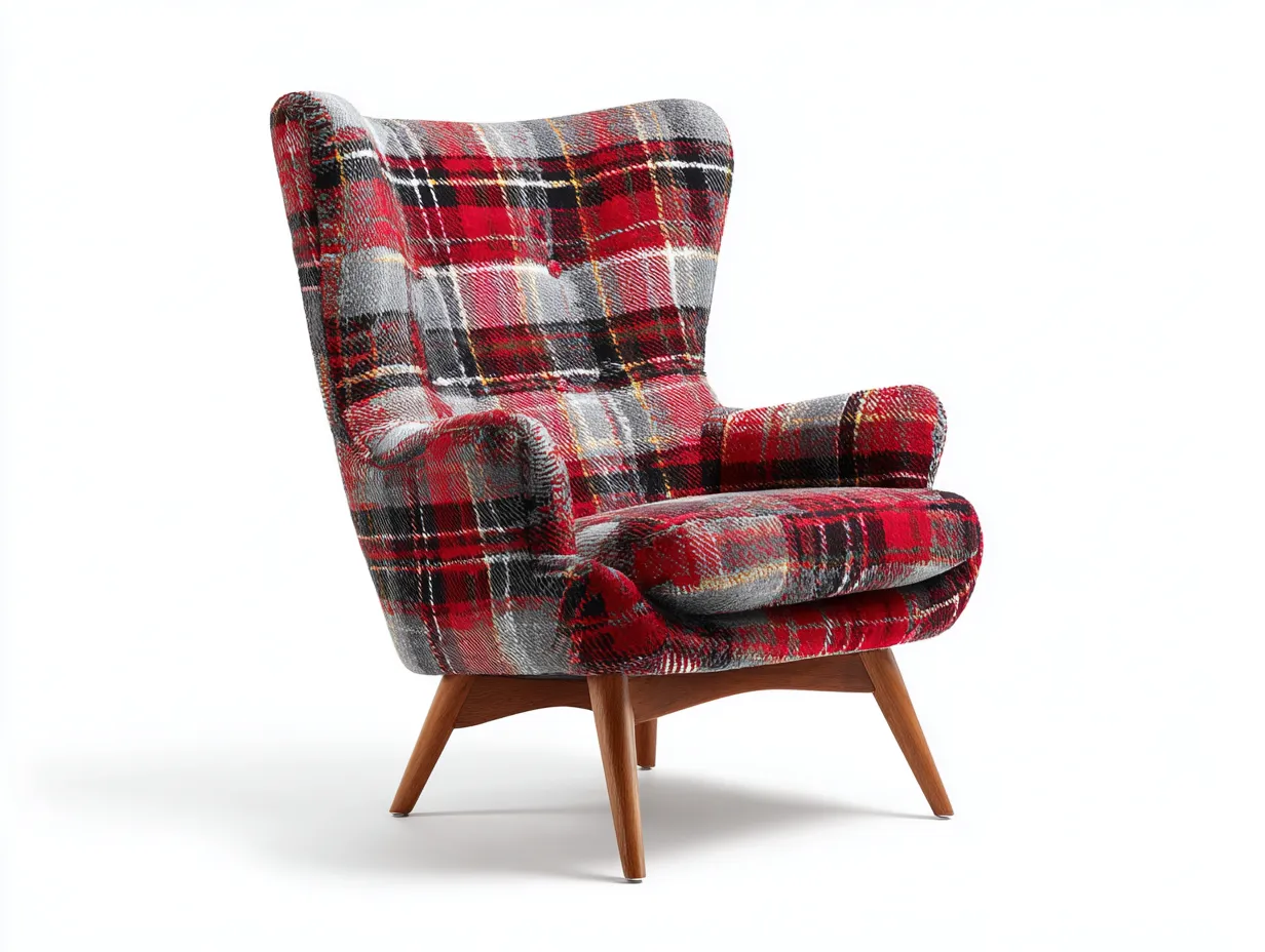 Poltrona in tessuto - tessuto-legno - 78x84x102 cm - rosso-grigio - stile moderno classico-Bamboogoden