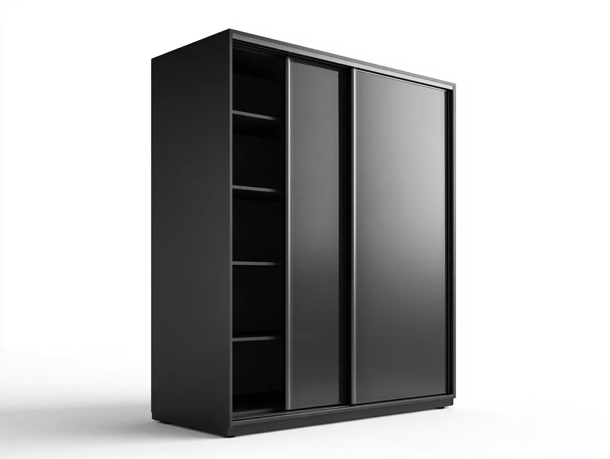 Armadio con ante scorrevoli - legno-metallo - 198x60x206 cm - nero - stile moderno-Bamboogoden