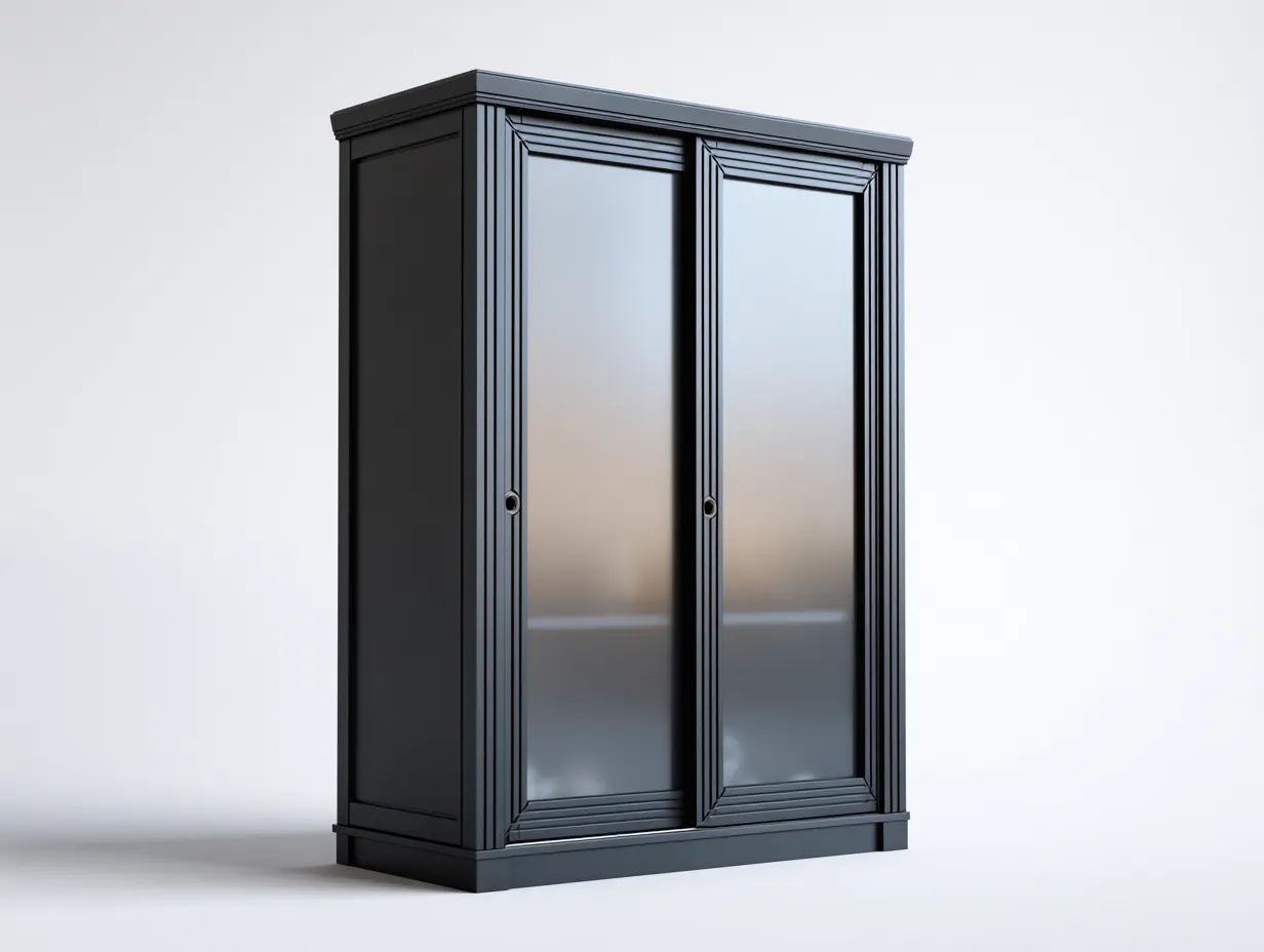 Armadio con ante scorrevoli - legno-vetro - 182x58x204 cm - nero - stile moderno-Bamboogoden