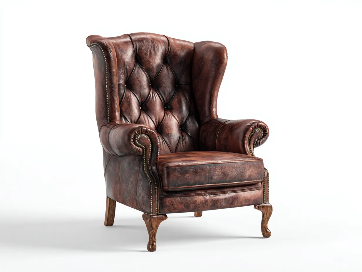 Poltrona in pelle - pelle-legno - 86x93x109 cm - marrone - stile classico-Bamboogoden