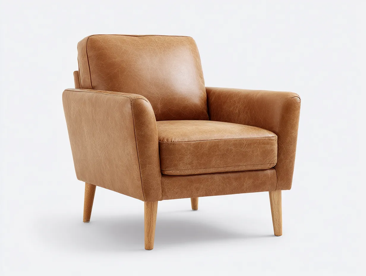 Poltrona in pelle - pelle-legno - 81x87x101 cm - marrone chiaro - stile classico-Bamboogoden