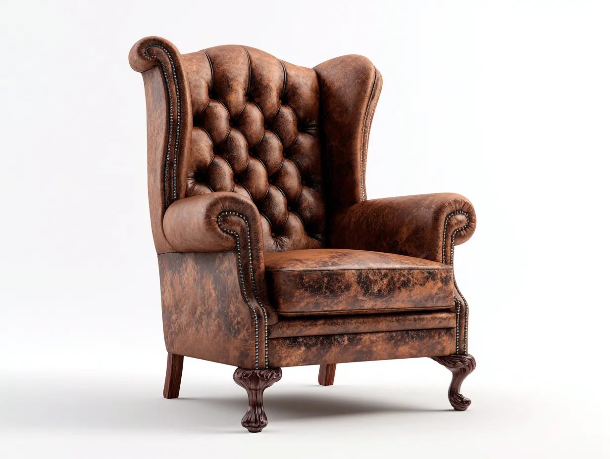 Poltrona in pelle - pelle-legno - 85x91x107 cm - marrone - stile classico-Bamboogoden