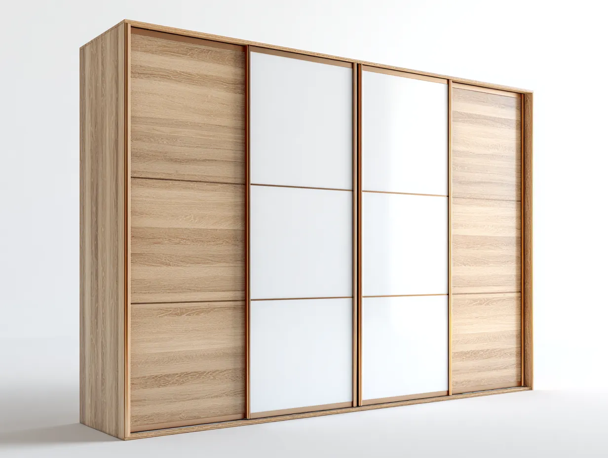 Armadio con ante scorrevoli - legno - 258x66x214 cm - legno-bianco - stile moderno-Bamboogoden