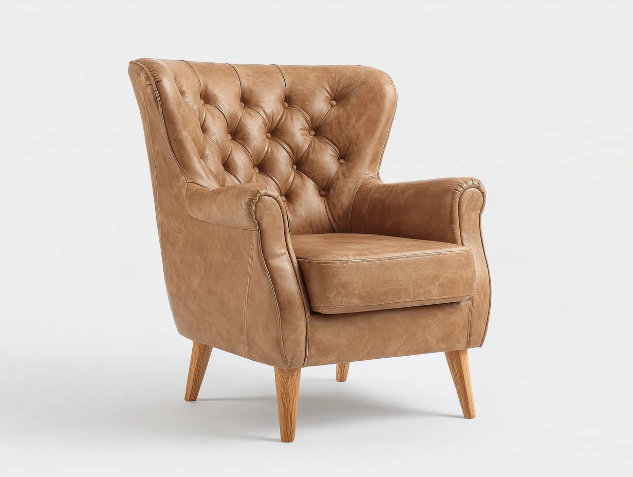 Poltrona in pelle - pelle-legno - 83x89x104 cm - marrone chiaro - stile classico-Bamboogoden