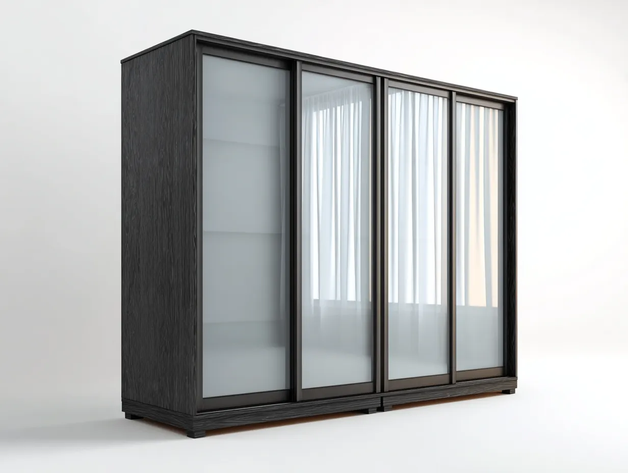 Armadio con ante scorrevoli - legno-vetro - 252x64x212 cm - nero - stile moderno-Bamboogoden