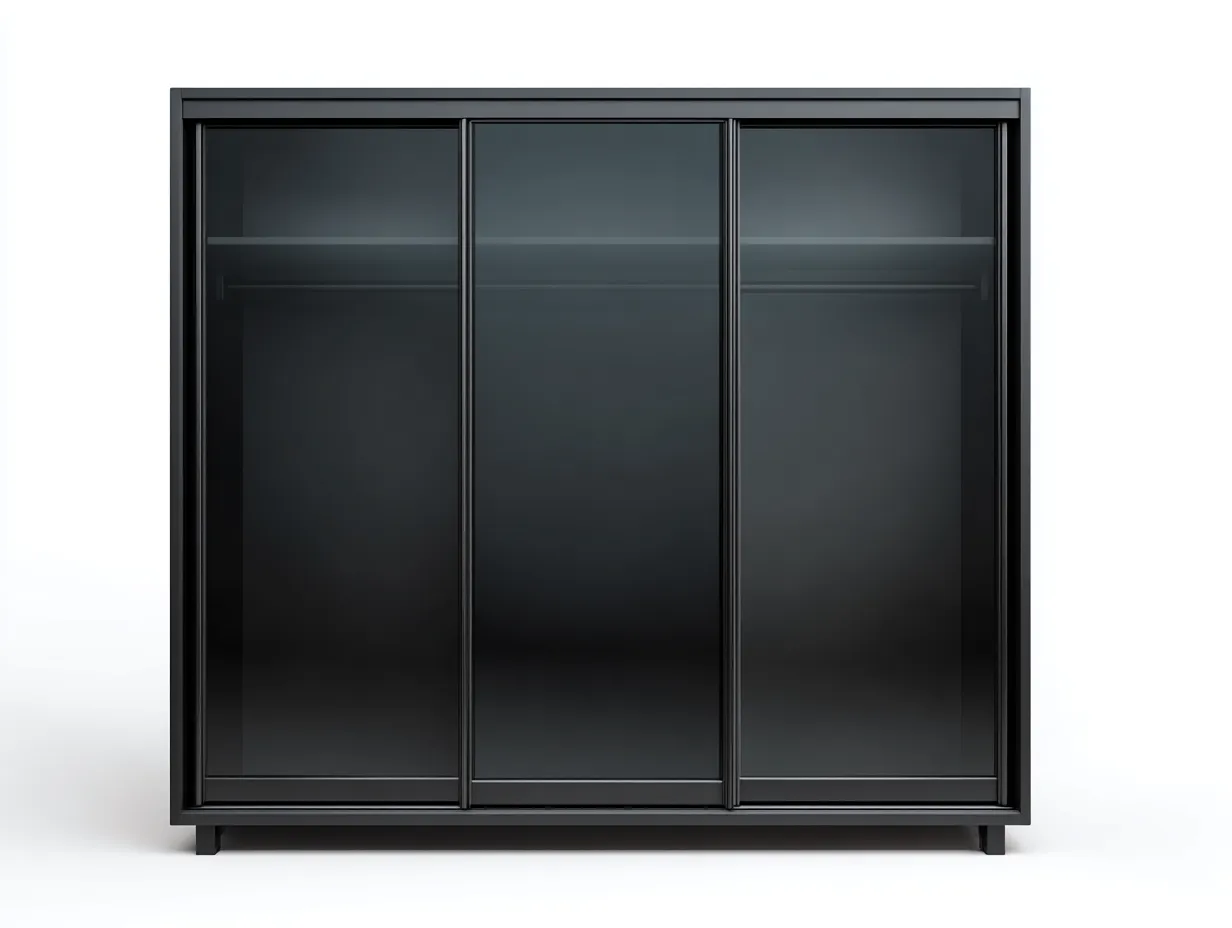 Armadio con ante scorrevoli - legno-vetro - 236x64x210 cm - nero - stile moderno-Bamboogoden