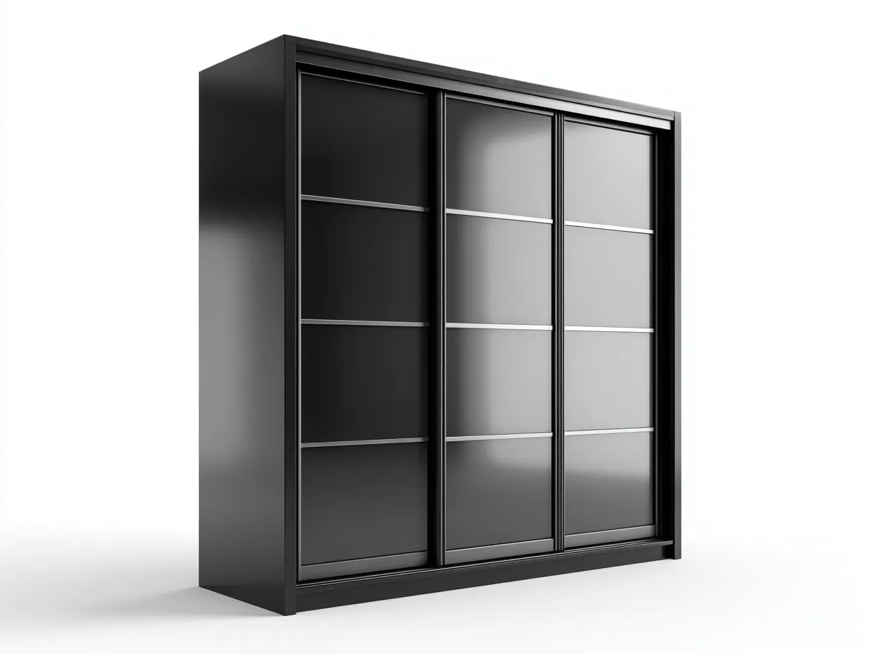 Armadio con ante scorrevoli - legno-vetro-metallo - 238x62x208 cm - nero-grigio - stile moderno-Bamboogoden