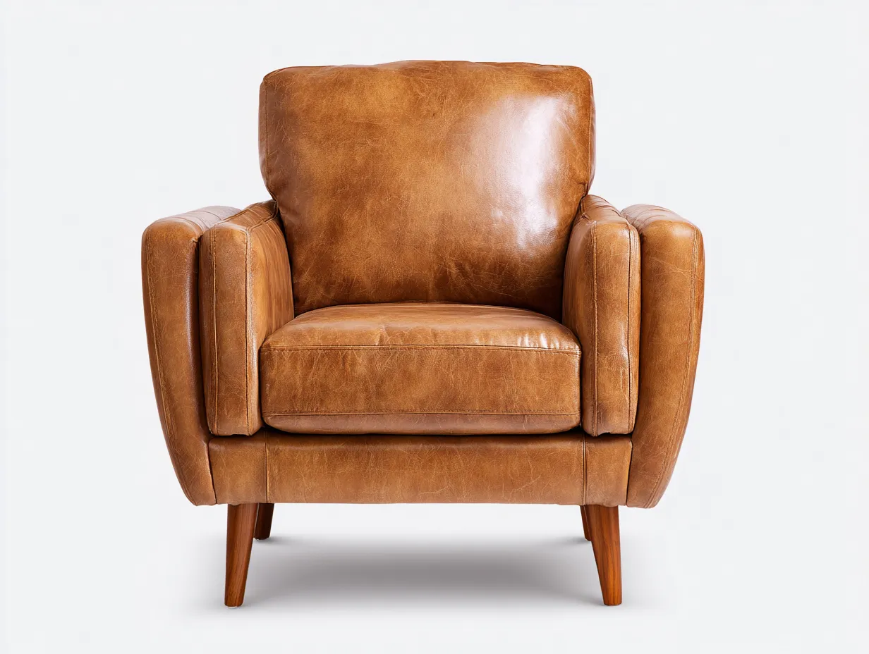 Poltrona in pelle - pelle-legno - 82x88x102 cm - marrone chiaro - stile classico-Bamboogoden