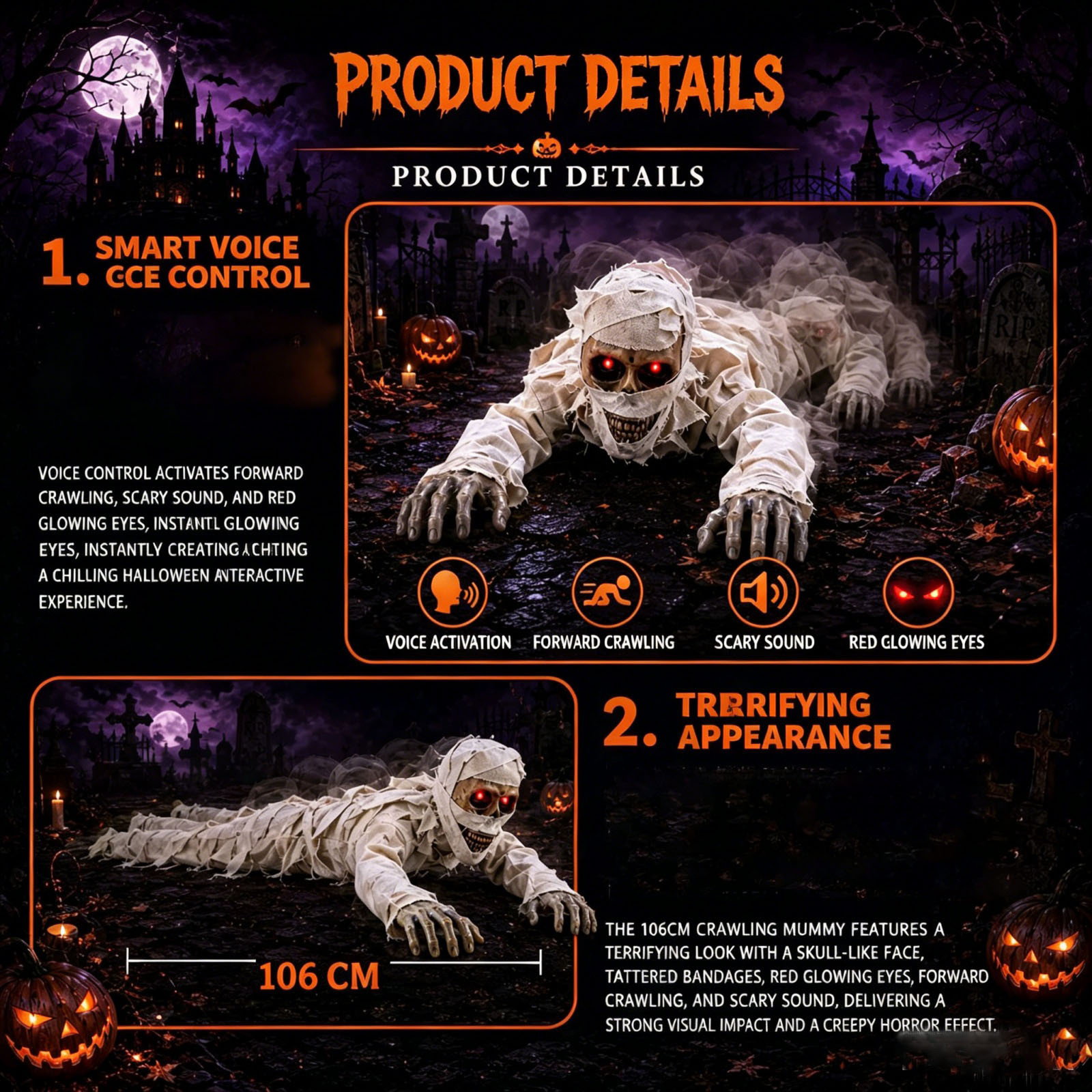 Halloween Skeleton Zombie Decoration Outdoor Groundbreaker 3d Dynamic Halloween Decorations With Sound Flashing Eyes, Scary Halloween Graveyard Decor For Yard Garden, Outside Lawn Haunted House Prop