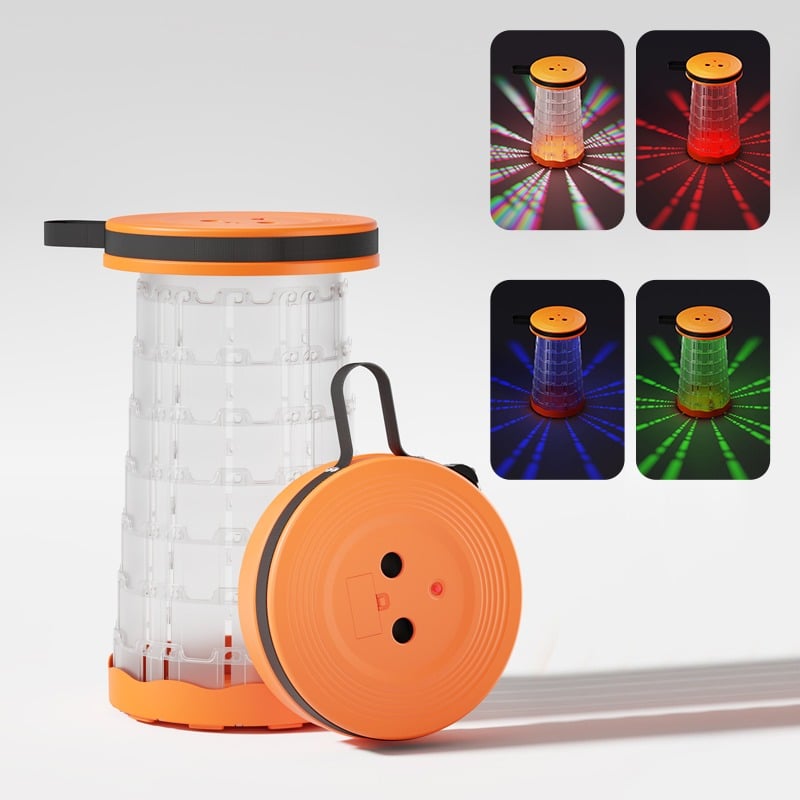 🔥 LAST DAY 49% OFF 🔥 2-in-1 RGB Light-Up Retractable Camping Stool ✨ Portable Folding Seat for Outdoor & Night Fishing 🏕️