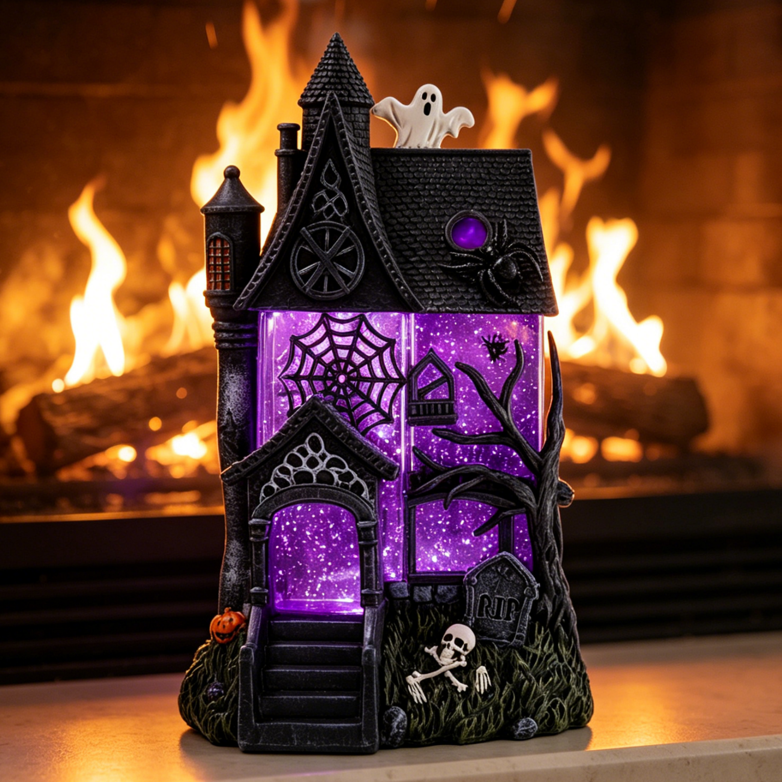 2026 Halloween Haunted House Light Up Glitter Globe, New Summerween Purple Haunted House Glitter Globe Decoration, Haunted House Glitter Globe Halloween Decor, Halloween Light Up Home Display Craft