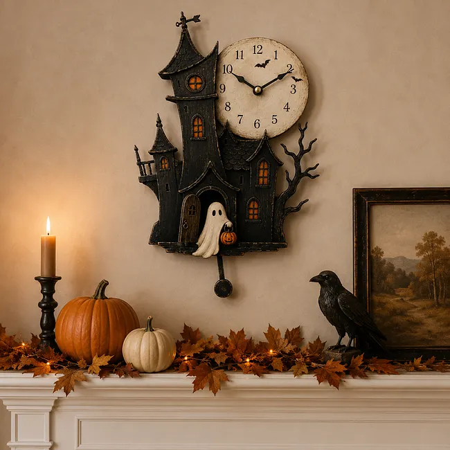 Haunted house clock on wall display