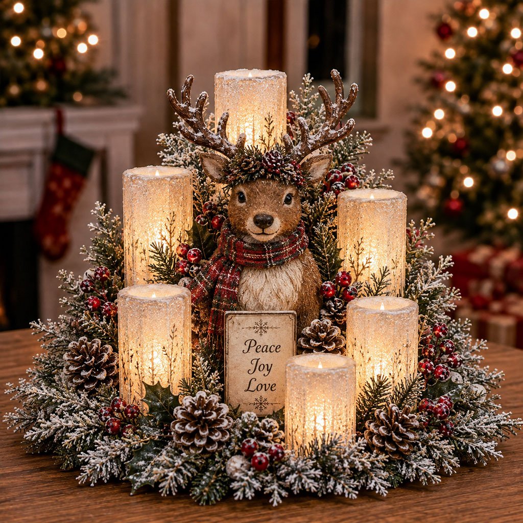 🔥 LAST DAY 49% OFF | Lighted Christmas Centerpiece with Flameless Candle Glow 🎄🕯️