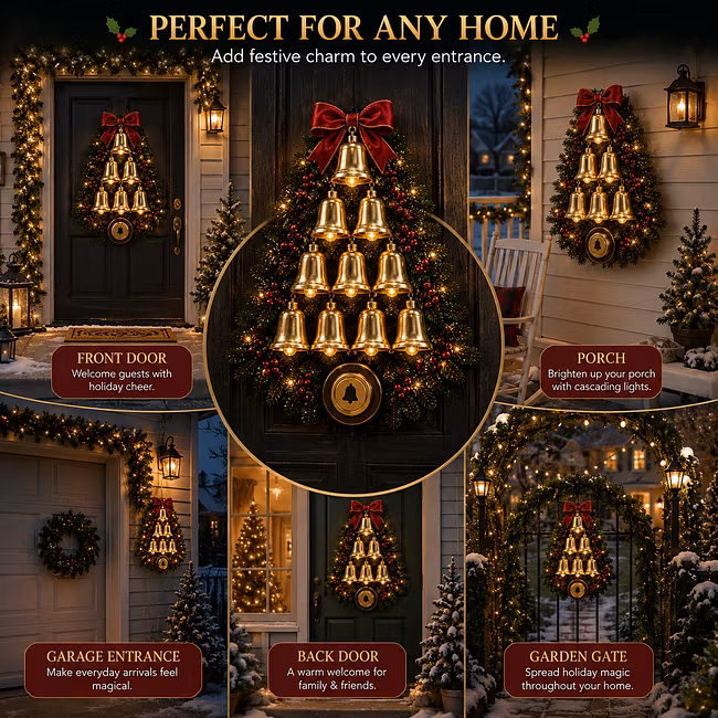 🎄 Christmas Bell Cascade Doorbell – Interactive Front Door Decoration