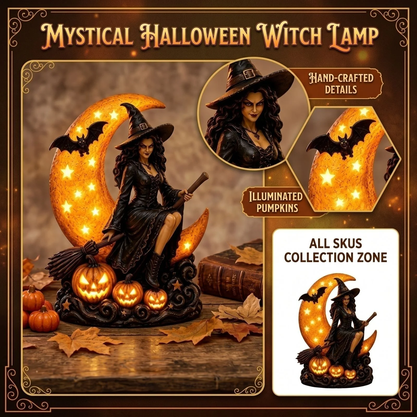 🧙‍♀️ Enchanted Witch Lamp – Mystical Halloween Tabletop Decor