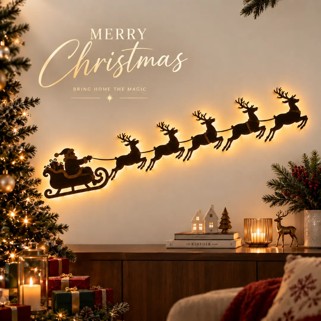 🎄 Santa & 6 Reindeer LED Wall Decor