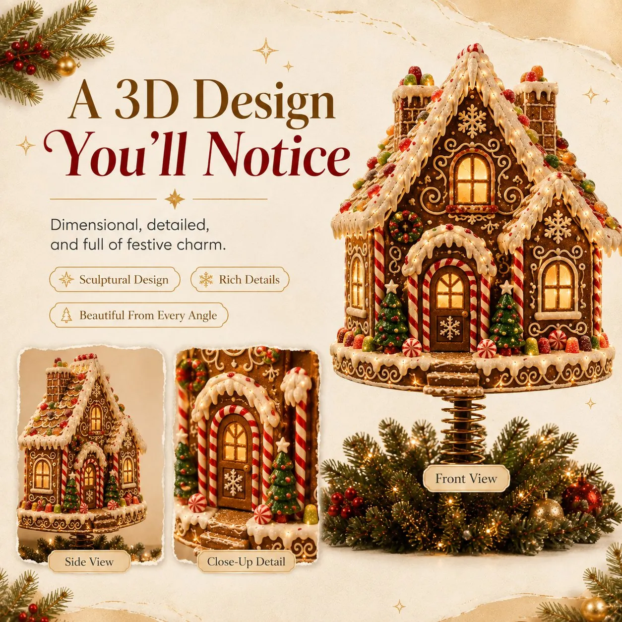 🎄 Lighted 3D Christmas Tree Topper — 7 Festive Designs