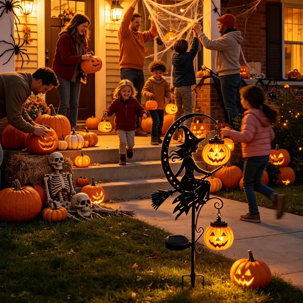 🎃 Solar Halloween Garden Stakes – Witch, Pumpkin & Crescent Moon Glow