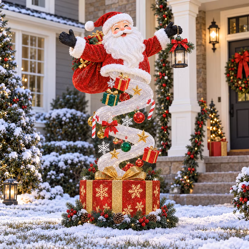 🎅 LIGHTED SANTA SPIRAL · 48 INCHES · OUTDOOR YARD DECORATION