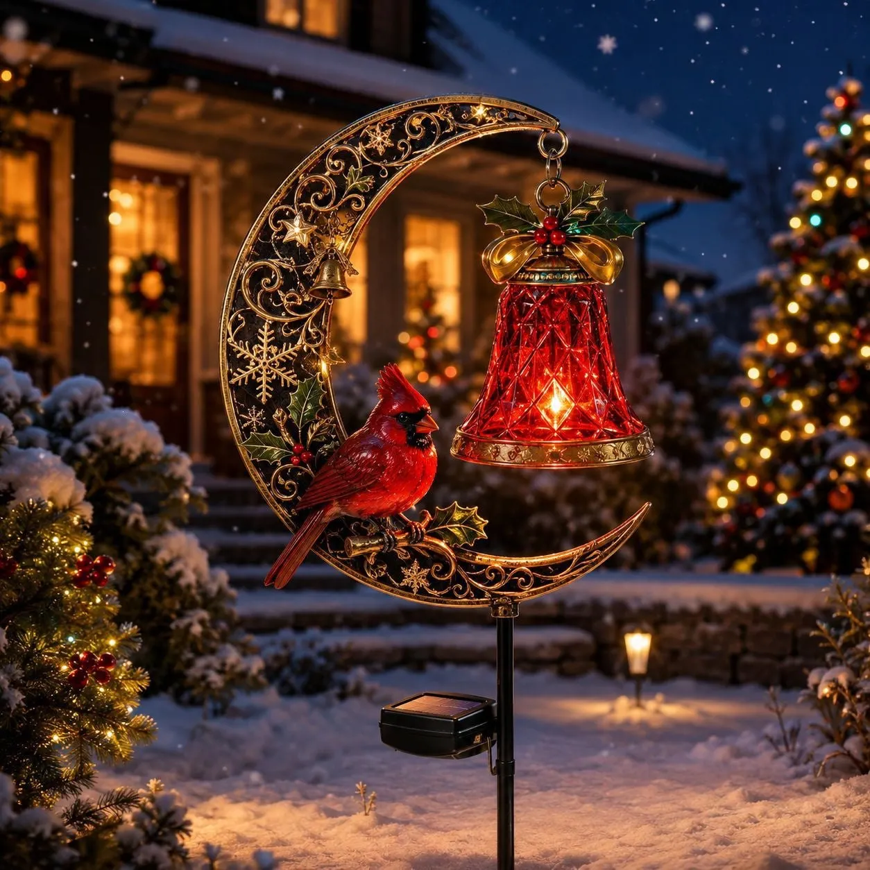 🌙 Christmas Crescent Moon Garden Stake Light – 3 Holiday Styles