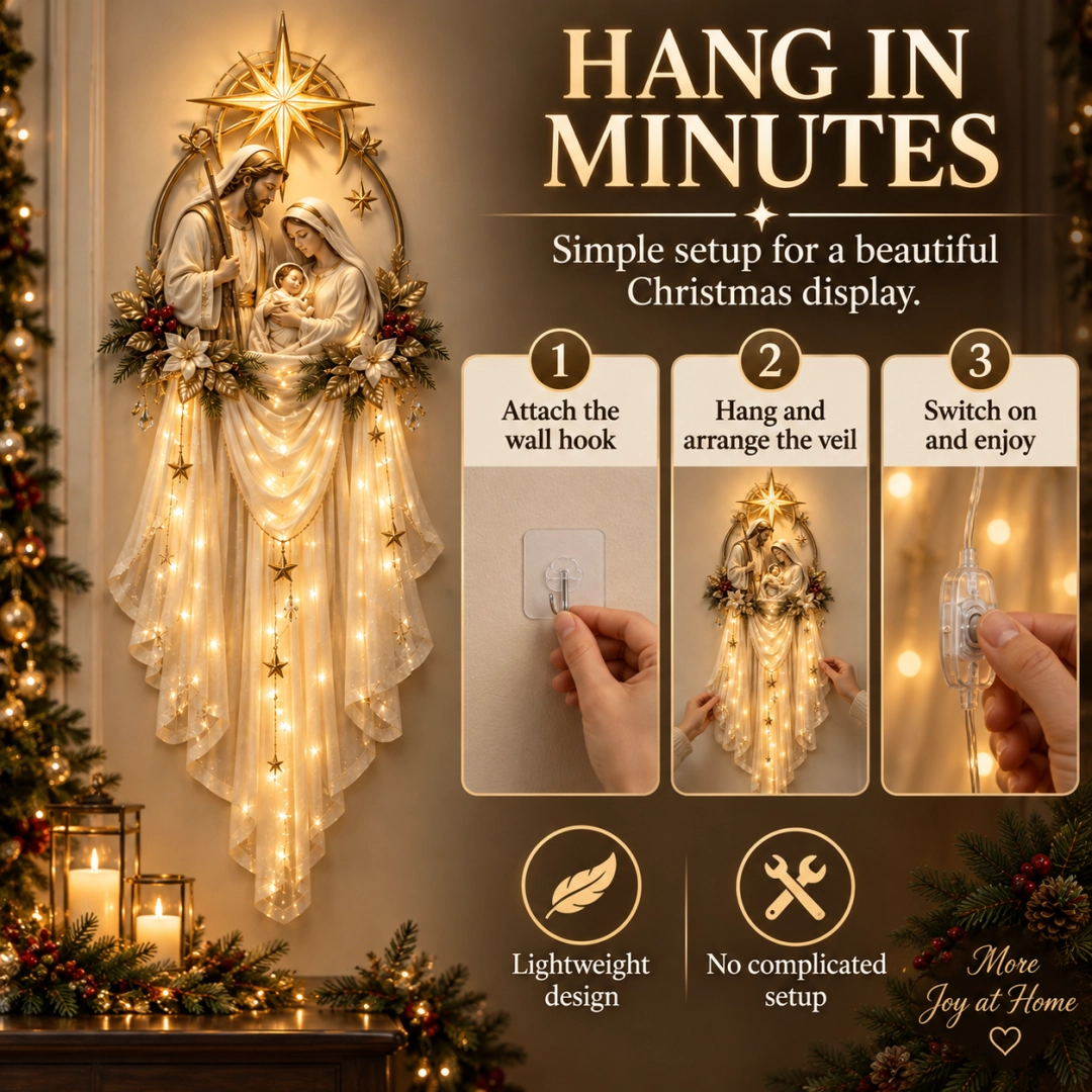 ✨ Holy Family Star Veil Wall Light – Faith‑Inspired Christmas Decor