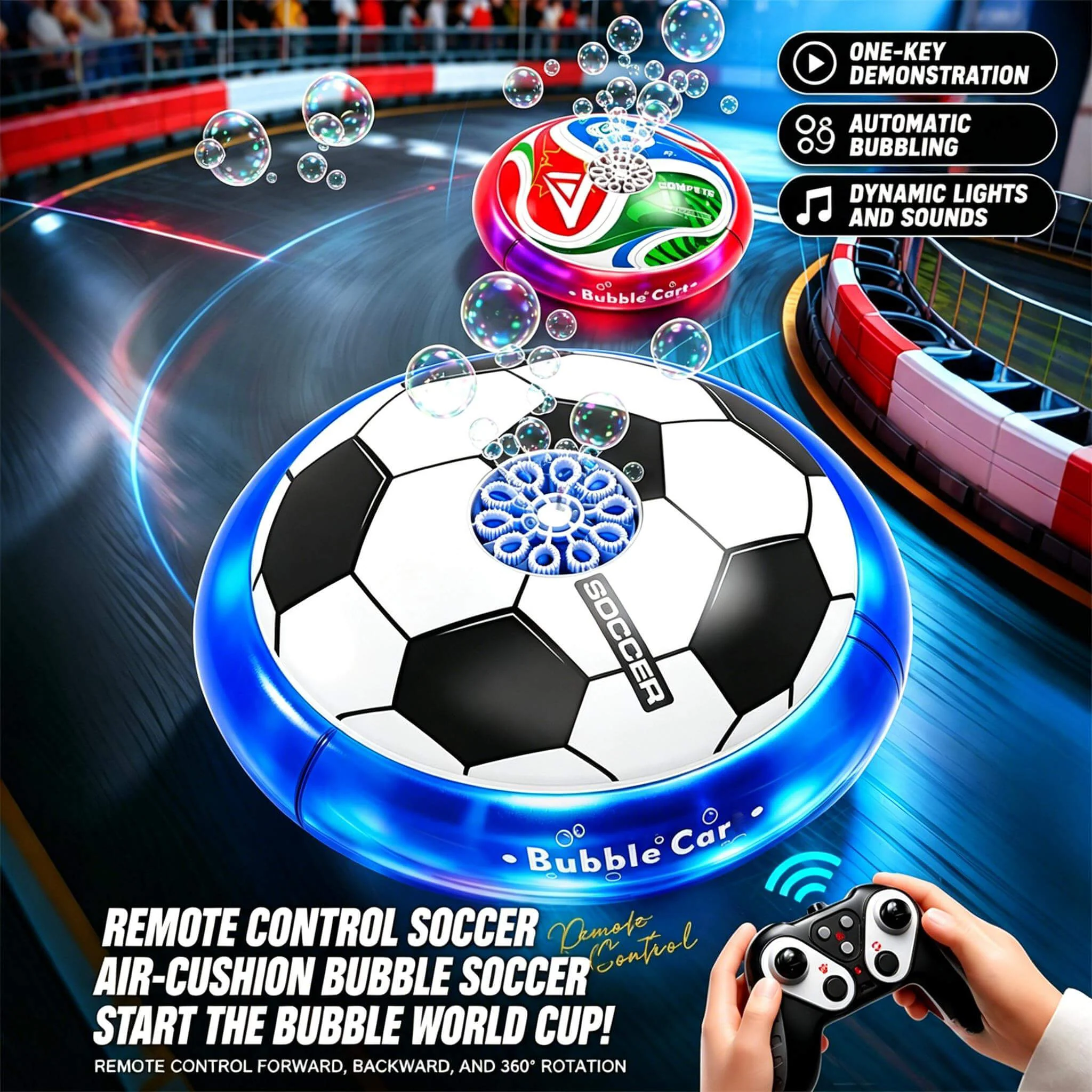 Glowing Hover Soccer with Bubble Blaster – Score, Float, Bubble-Blast! ⚽🫧💡
