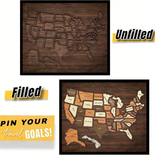 Wooden USA Travel Tracker Map 🗺️✨