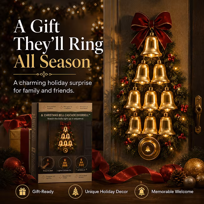 🎄 Christmas Bell Cascade Doorbell – Interactive Front Door Decoration