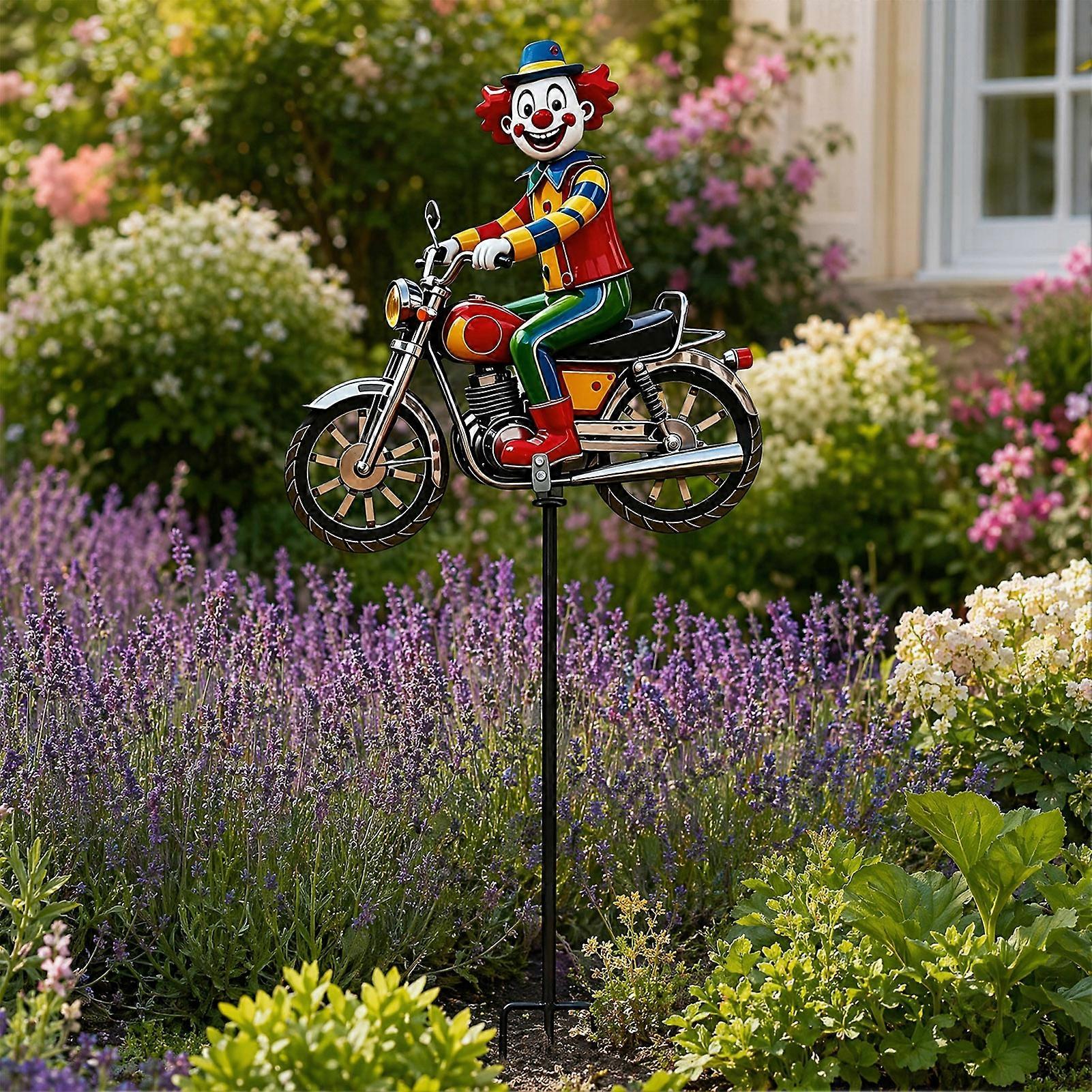 Metal Clown Motorcycle Wind Spinner – Whimsical Garden Motion 🎪🏍️🌿