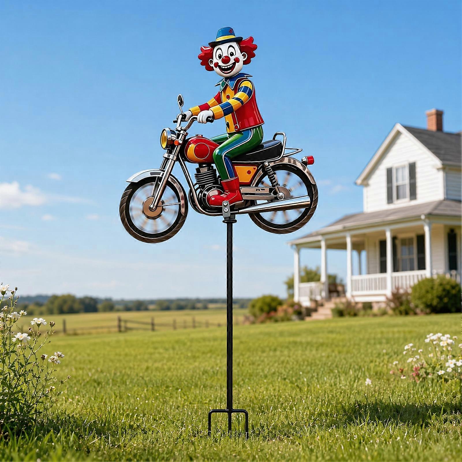 Metal Clown Motorcycle Wind Spinner – Whimsical Garden Motion 🎪🏍️🌿
