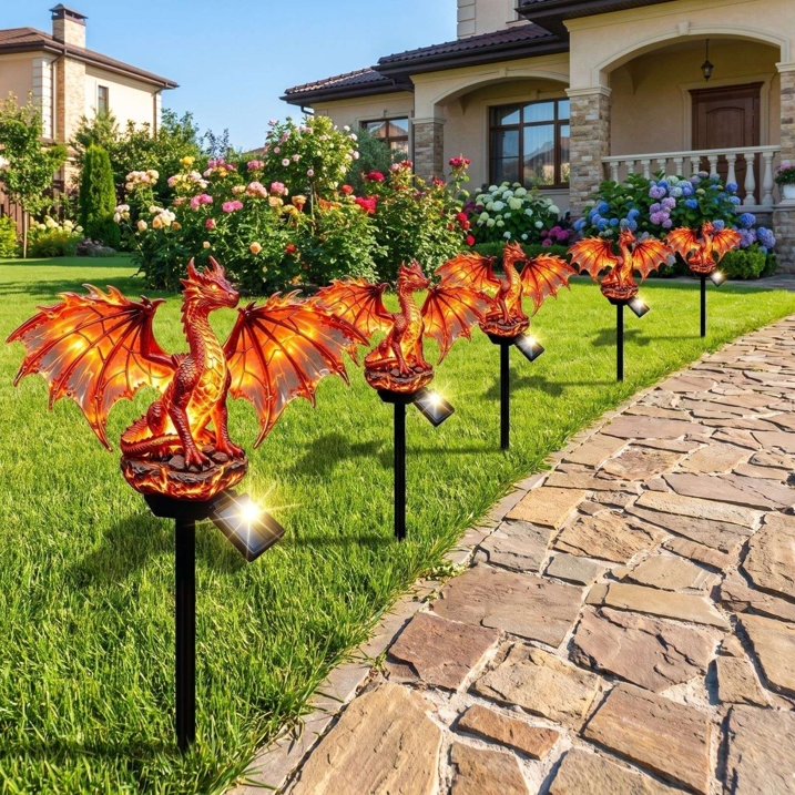 🐉 Golden Ember Dragon — Solar‑Powered Magic for Your Garden