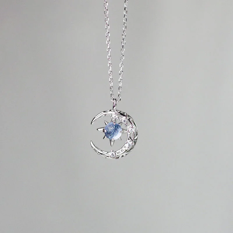 Exquisite Fashion Dream Star Sun Moon Moonlight Stone Necklace for Women Collar Chain Wedding Party Jewelry Gift  Wholesale