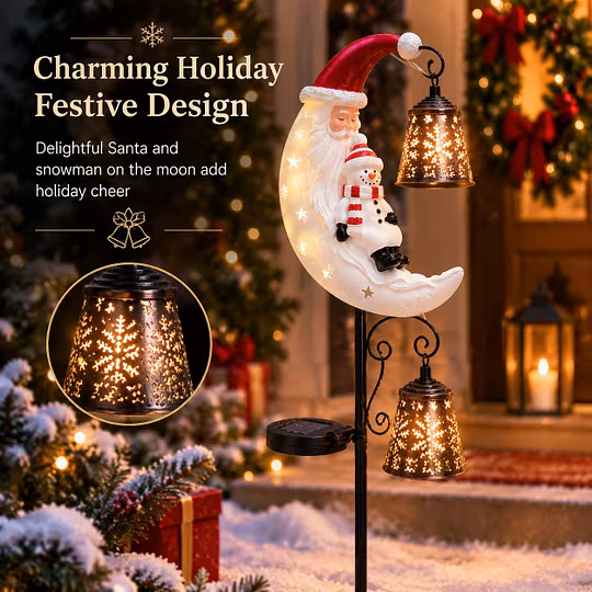 🎅 Santa Snowman Moon Solar Garden Stake Light