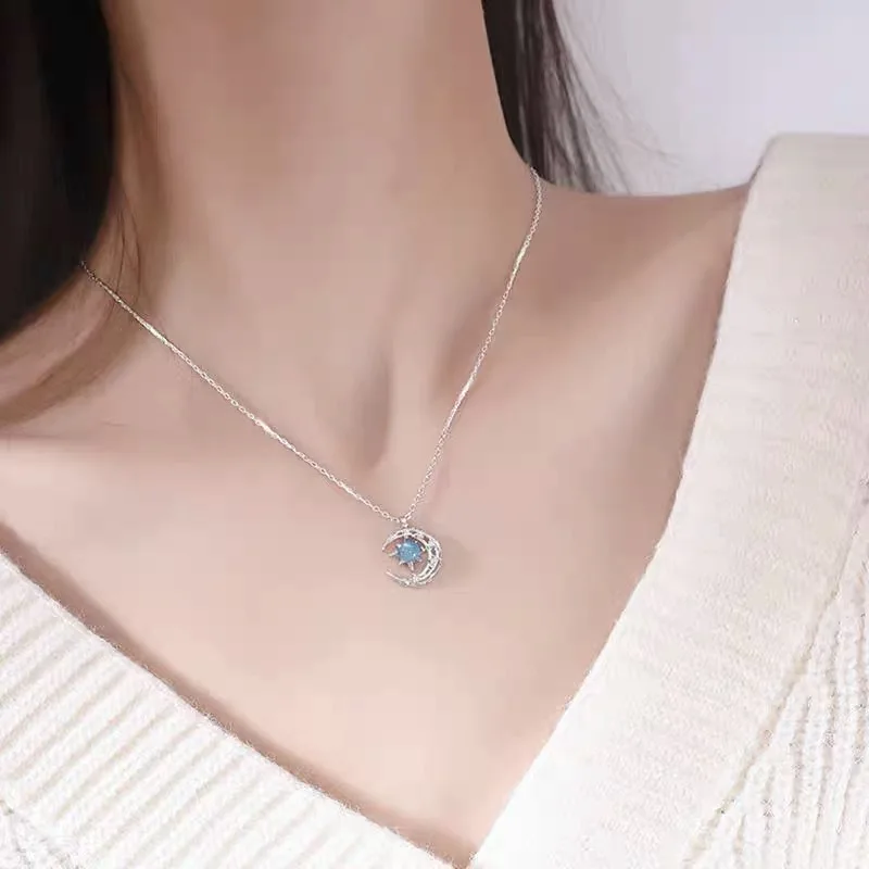 Exquisite Fashion Dream Star Sun Moon Moonlight Stone Necklace for Women Collar Chain Wedding Party Jewelry Gift  Wholesale