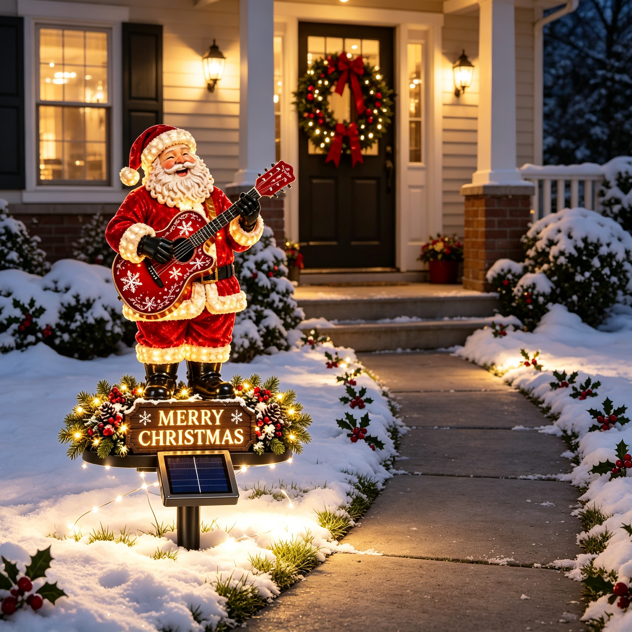 🎅 Guitar-Playing Santa Solar Stake Light – Merry Christmas Yard Decor