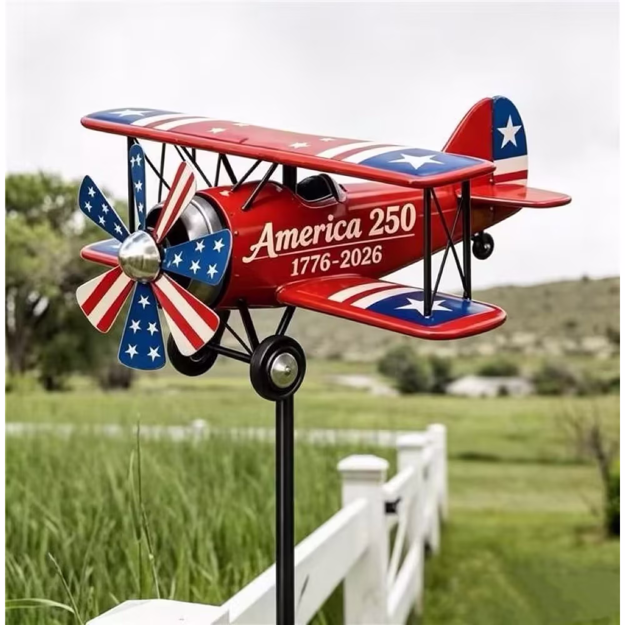 Patriotic Biplane Wind Spinner – America 250 Tribute 🇺🇸✈️