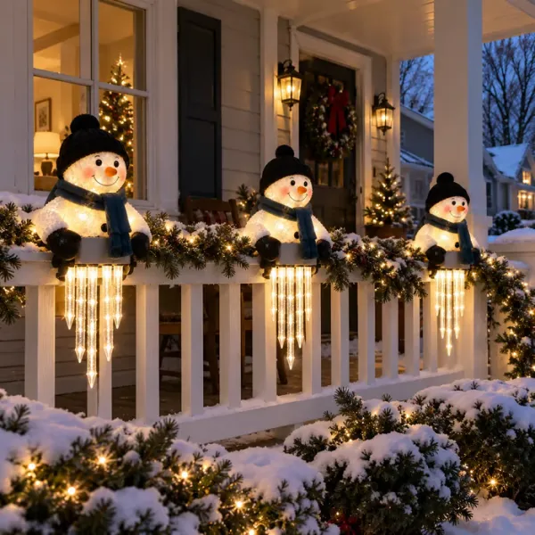 ❄️ WinterGlow Snowman Icicle Light – Christmas Porch Decor