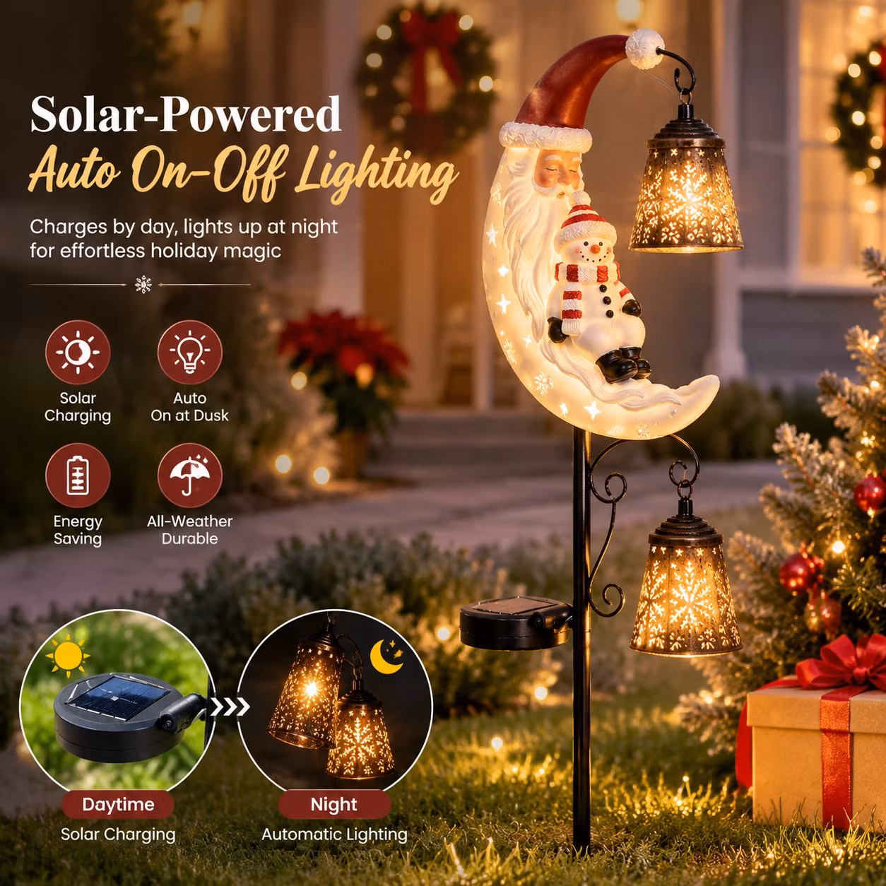 🎅 Santa Snowman Moon Solar Garden Stake Light