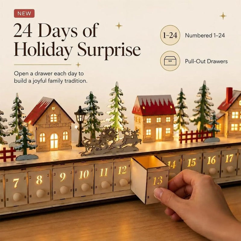 LAST DAY! 49% OFF 🔥 Handcrafted Wooden LED Christmas Village Advent Calendar ✨