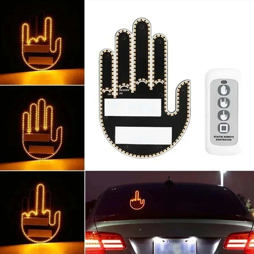 Universal Car Middle Finger LED Light Remote Gadgets Sign Funny Rear Windshield - Picture 9 of 15