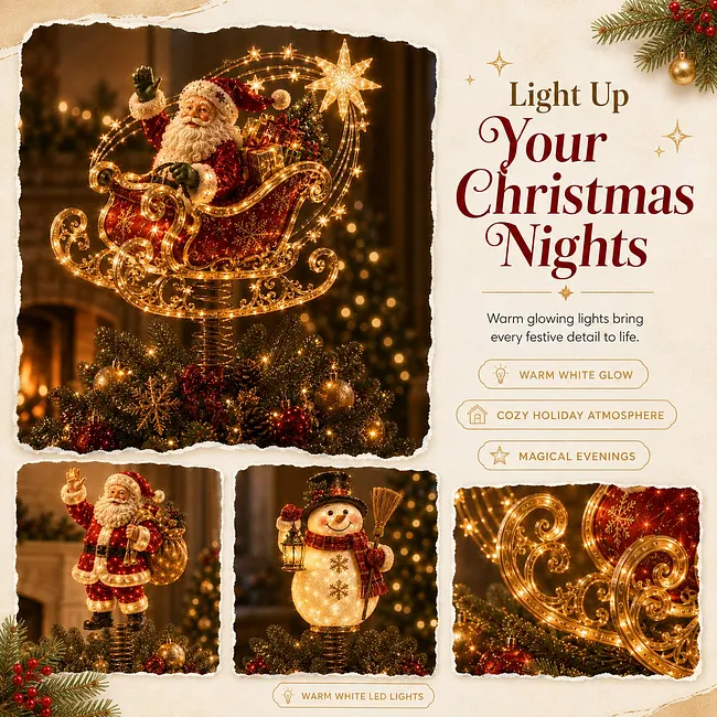 Dimensional 3D Christmas character topper with sculptural decorative detail
