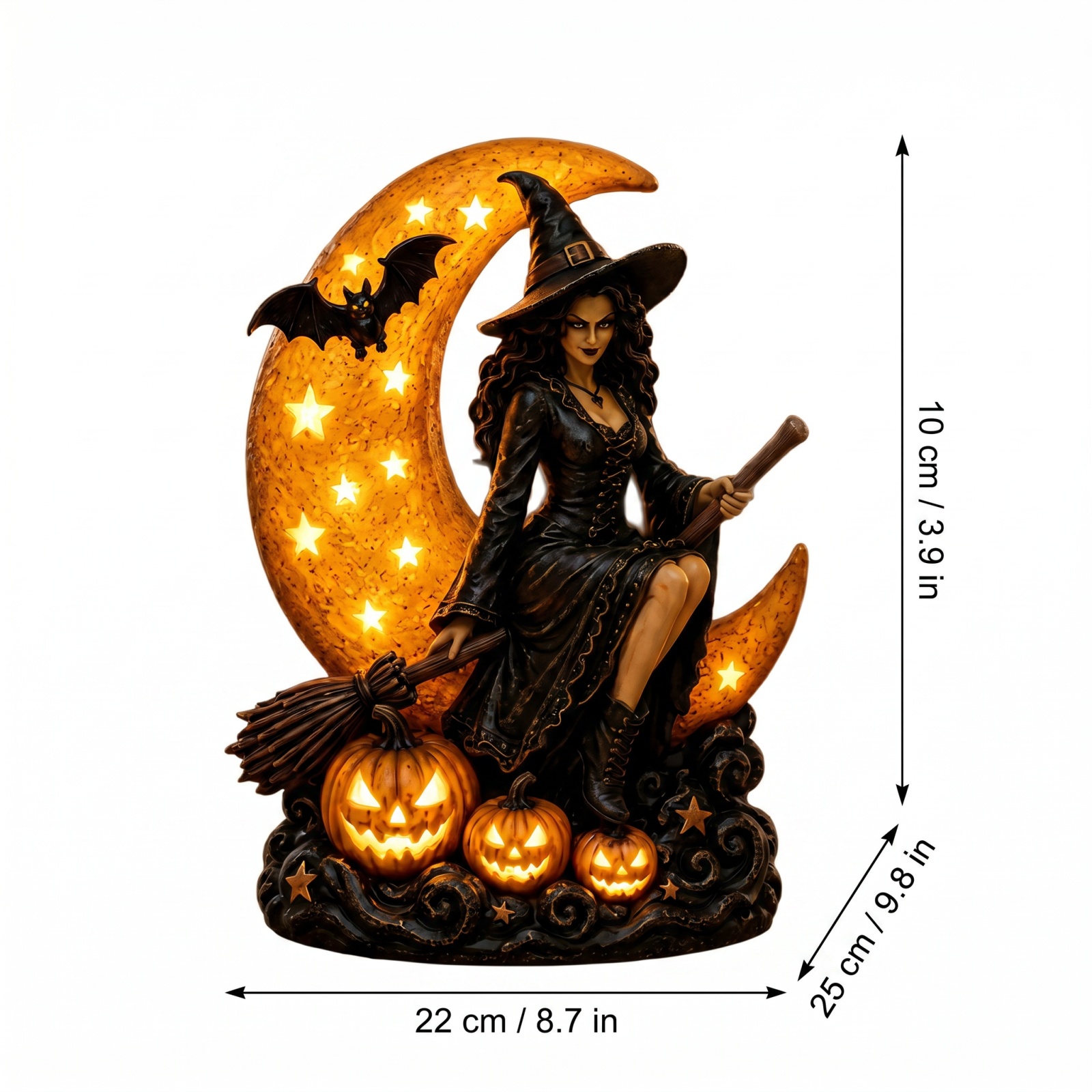 Halloween Witch Light LED Witch Tabletop Decor LED light-up witch figurine with spooky Halloween design for decorating bookshelves, cabinets, entryways, windowsills,Black