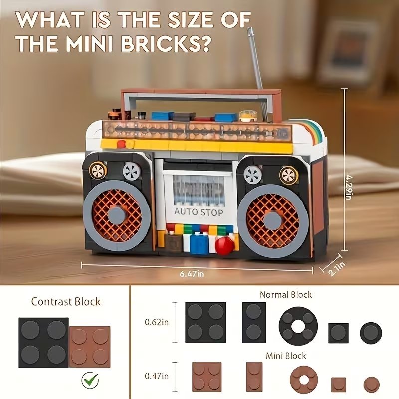 MOC Building Blocks Nostalgic Home Appliances Retro Radio Set, 544pcs Back to the 1990's Classic Boombox Model, DIY Assembly Toy, Creative Gift for Collectors