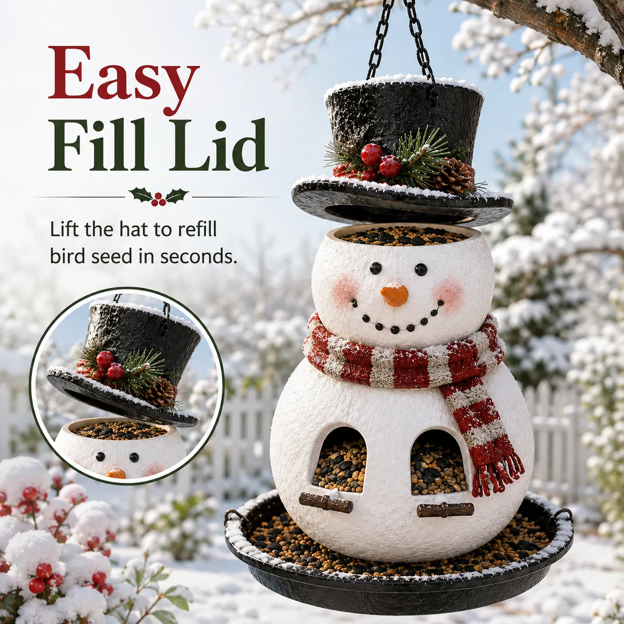 Easy refill Snowman bird feeder