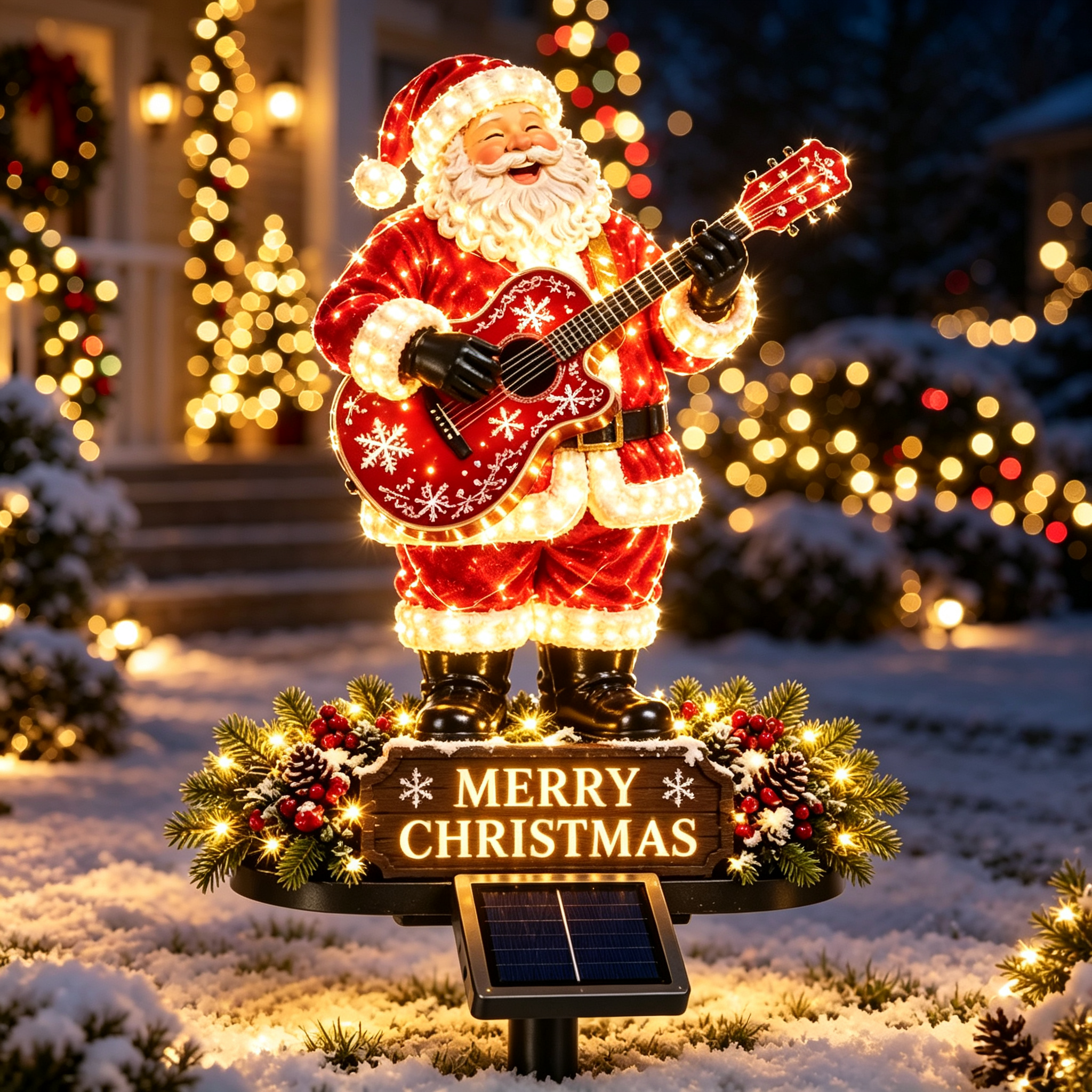 🎅 Guitar-Playing Santa Solar Stake Light – Merry Christmas Yard Decor