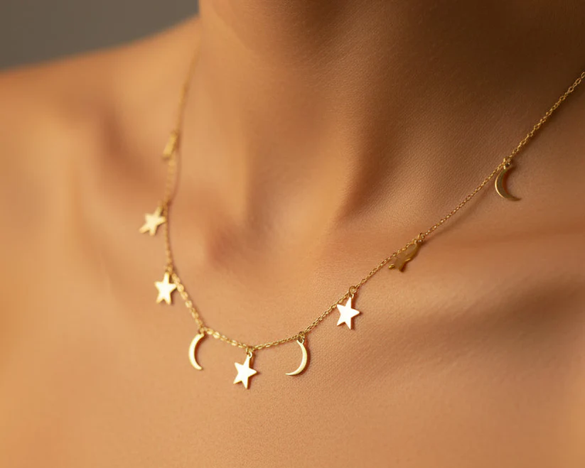 MOON AND STARS NECKLACE 40CM +5CM (STEEL 316L)
