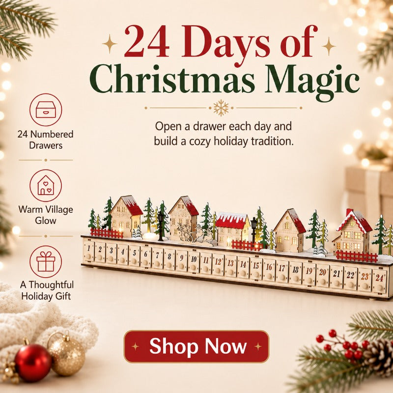 LAST DAY! 49% OFF 🔥 Handcrafted Wooden LED Christmas Village Advent Calendar ✨