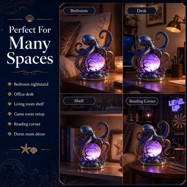 🐙 Deep Sea Octopus Crystal Ball Lamp – Glowing Ocean Fantasy Decor