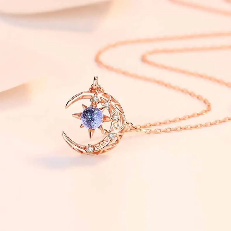 Exquisite Fashion Dream Star Sun Moon Moonlight Stone Necklace for Women Collar Chain Wedding Party Jewelry Gift  Wholesale