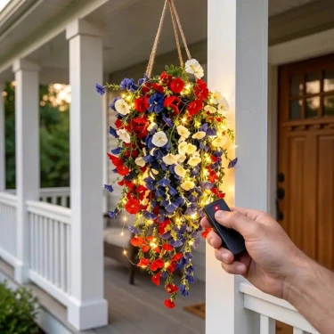 Patriotic Red White Blue Hanging Floral Basket 🇺🇸💐